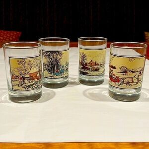 Collection of Four 1981 Arby's Currier and Ives Rocks Glasses